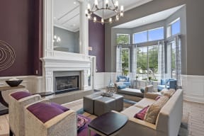 Our resident club house is complete with lounge seating at Windsor Addison Park, Charlotte