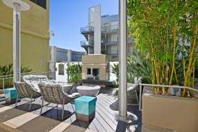 Elevated outdoor living spaces at sunset and vine