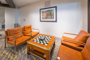 Game room with chess table at Windsor at Hopkinton, Hopkinton, Massachusetts