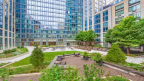 Landscaped courtyard at The Aldyn, New York, New York
