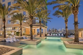 Luxurious 75' lap pool with sun lounge, at The Sovereign at Regent Square, TX