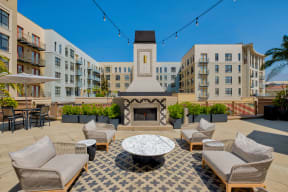 Outdoor fireplace at Terraces at Paseo Colorado