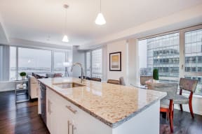 Luxe Kitchens with Granite Countertops at Waterside Place by Windsor, Boston, Massachusetts