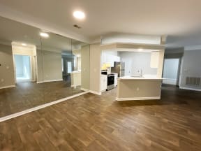 Lex at Brier Creek apartments in Morrisville, NC, open living and dining layout