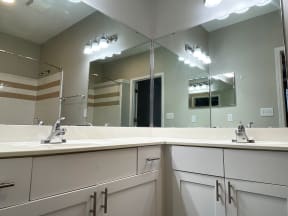 Lex at Brier Creek apartments in Morrisville, NC, bathroom would double vanity