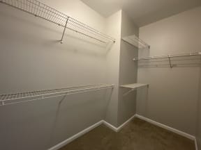 Lex at Brier Creek apartments in Morrsville NC walk in closet with ample shelving