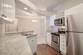 Lex at Brier Creek apartments in Morrisville, NC, kitchen with built-in microwave