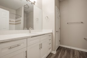 Lex at Brier Creek apartments in Morrisville, NC, spacious bathroom with large vanity