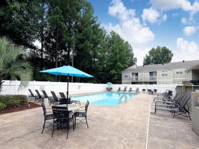 Vue at St Andrews, Columbia, South Carolina,
St Andrews area, swimming pool with umbrella