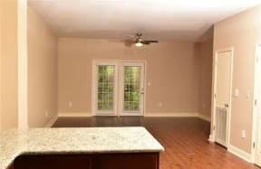 Congaree Villas, West Columbia South Carolina, large open living room with ceiling fan