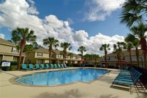 Congaree Villas, West Columbia South Carolina, sparkling pool surrounded by palm trees