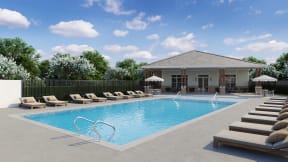 Rendering of Inground pool, with Chaise Lounge Chairs at Clubhouse