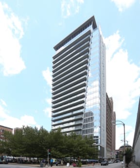 Exterior photo of Tower at OPOP from ground level