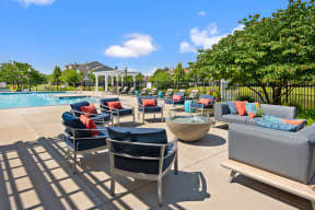 803 Corday at Naperville - Outdoor Lounge Area with Couches, Chairs, and Firepit