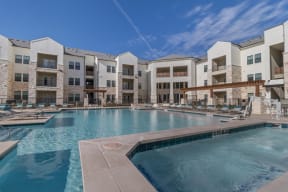 Extensive Resort Inspired Pool Deck at McCarty Commons, San Marcos
