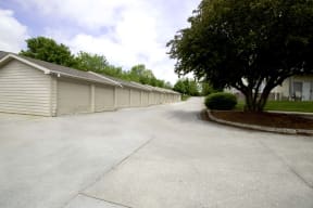Detached garages at Flatwater Apartments in La Vista, NE