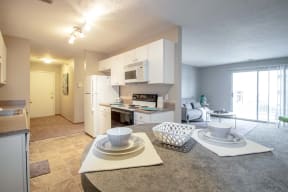 Large galley kitchens at Flatwater Apartments in La Vista, NE