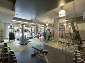 Be @ Axon Green  Large Fitness Center with Weight Machines and Dumbbells