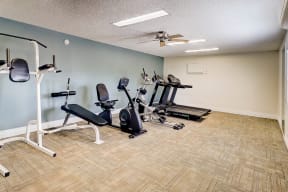 El Dorado's Fitness room with Treadmills, elliptical, and bike stations