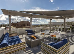 Rooftop seating area with firepit