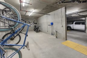 Bike rack in parking garage