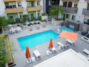 Aerial view of outdoor pool area