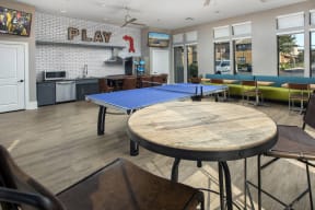 Clubroom kitchen and ping pong table