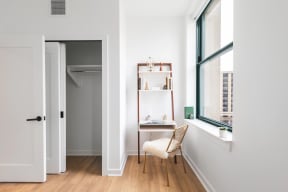 Closet in bedroom at The Press/321, Detroit, Michigan