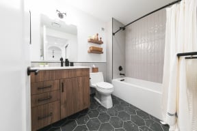 Bathroom interior at The Press/321, Detroit