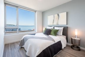 Master Bedroom Views of Seattle's Central Waterfront at 10 Clay Apartments in Seattle, WA