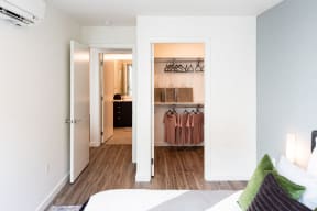 Spacious Bedroom With Large Closet and Wood Flooring at 10 Clay Apartments in Seattle, WA