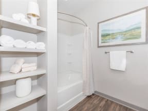 Large Soaking Tub In One White Oak Bathroom in Cumming Apartments for Rent