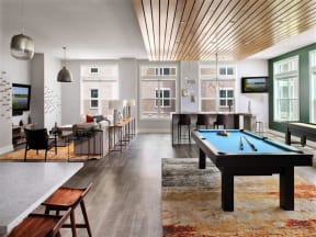 Billiards Table In Pointe at Lake CrabTree Clubhouse in Morrisville, NC Apartment Homes for Rent