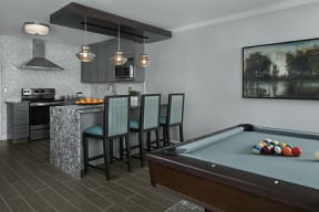 Exciting Pool Table with Bar Kitchen Area