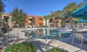 Pool & Outdoor Entertainment Area at The Colony Apartments, 351 N Peart Rd