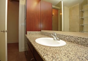 Designer Granite Countertops In All Bathrooms at 1221 Broadway Lofts, San Antonio, Texas