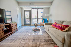 Living Room in Confluence on 3rd Apartments in Downtown Des Moines