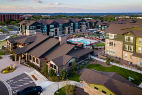 Aerial view of community at Windsor at Pinehurst, CO, 80235