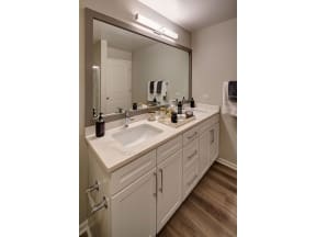 Bathroom With Extra Storage Space at The MilTon Luxury Apartments, Vernon Hills, IL, 60061