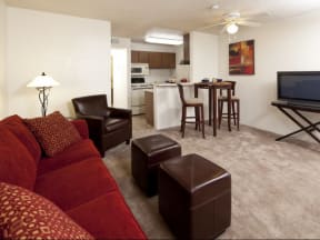 Dining Area & Living Room at Casa Bella Apartments in Tucson, AZ