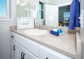American Canyon, CA Apartments for Rent -The Village at Vintage Ranch Apartments - Bathroom with Standing Shower and Single Sink Vanity