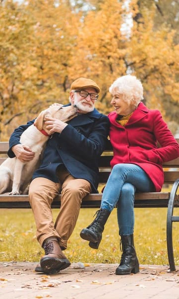 Happy Couple with Dog at Cogir of Vallejo Hills, Vallejo, CA, 94591