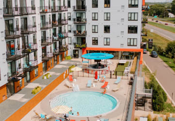 Pool Aerial View at Hello Apartments, Minneapolis, MN, 55427