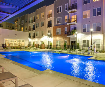 pool night view of the Venture Apartments iN Tech Center in Newport News VA