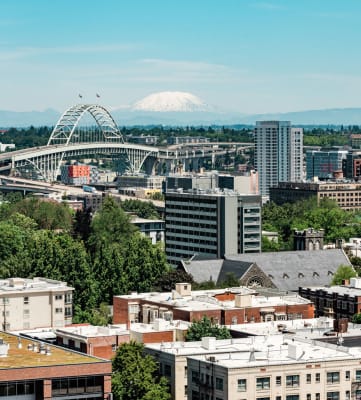 View of downtown from Portland Towers' Rooftop Decj