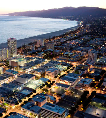 Aerial view of Santa Monica coastal city