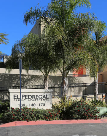El Pedregal Apartments signage and exterior building