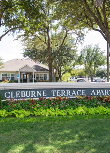 a sign that says cleburne terrace apartments