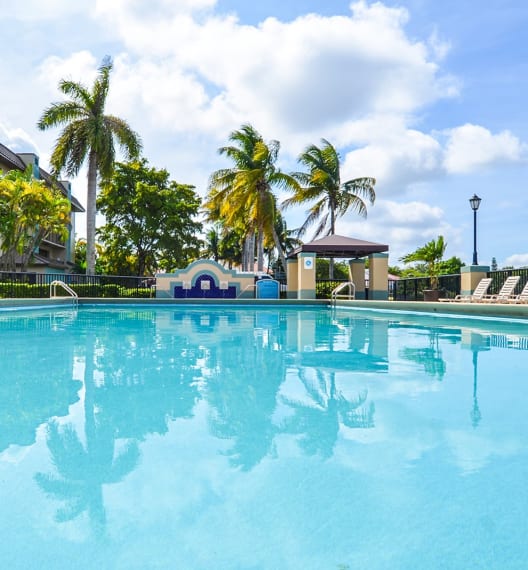 Pool with lounge chairs l Apartments for rent in Miami, Fl