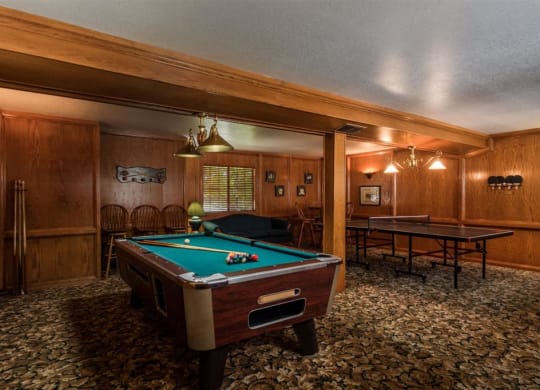 Billiards Table In Clubhouse at Oxford Park Apartments, Fresno, CA, 93720